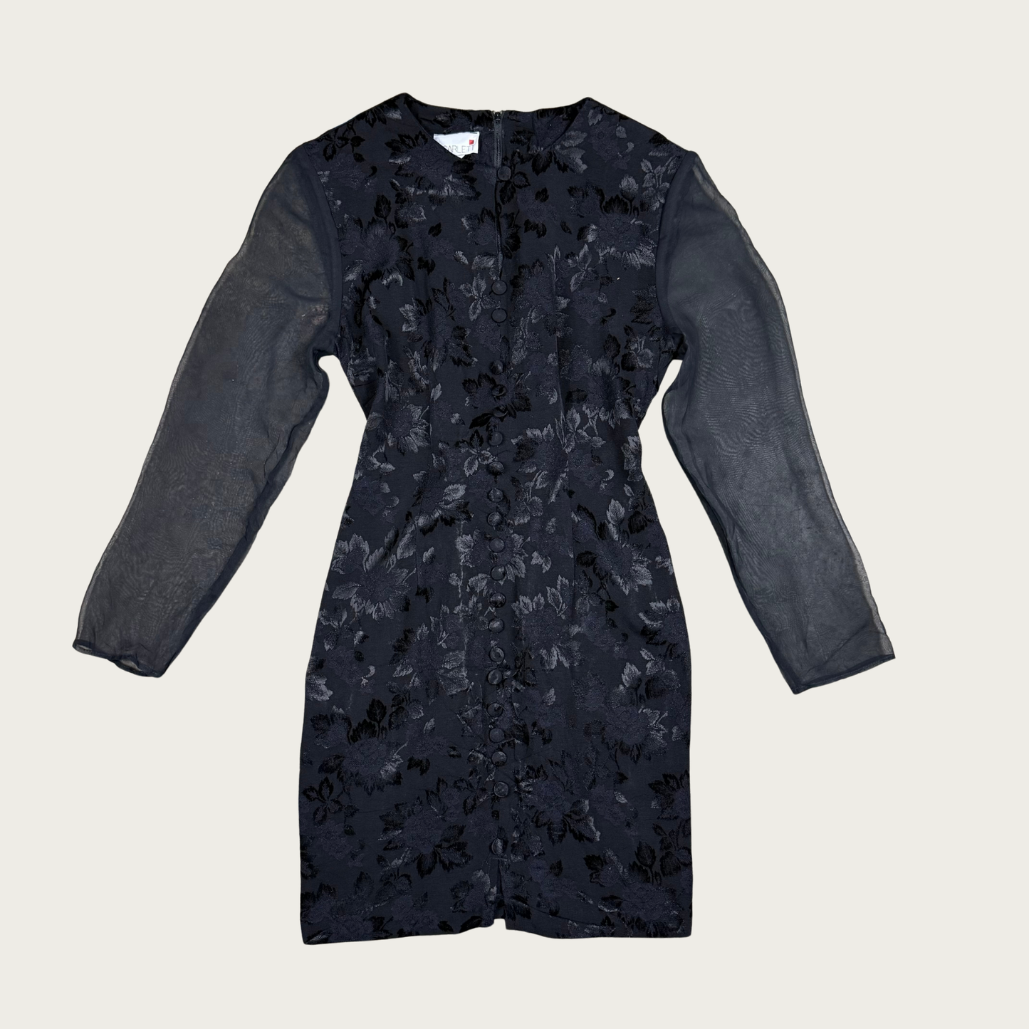 (M) 80s/90s Black Floral Long Sleeve Mini Dress