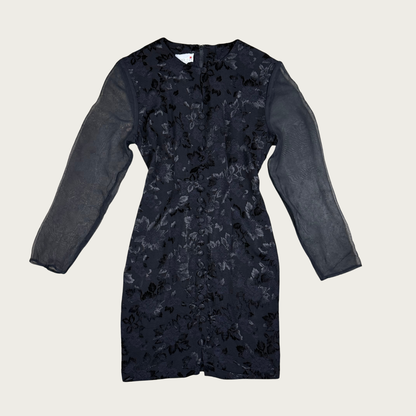 (M) 80s/90s Black Floral Long Sleeve Mini Dress