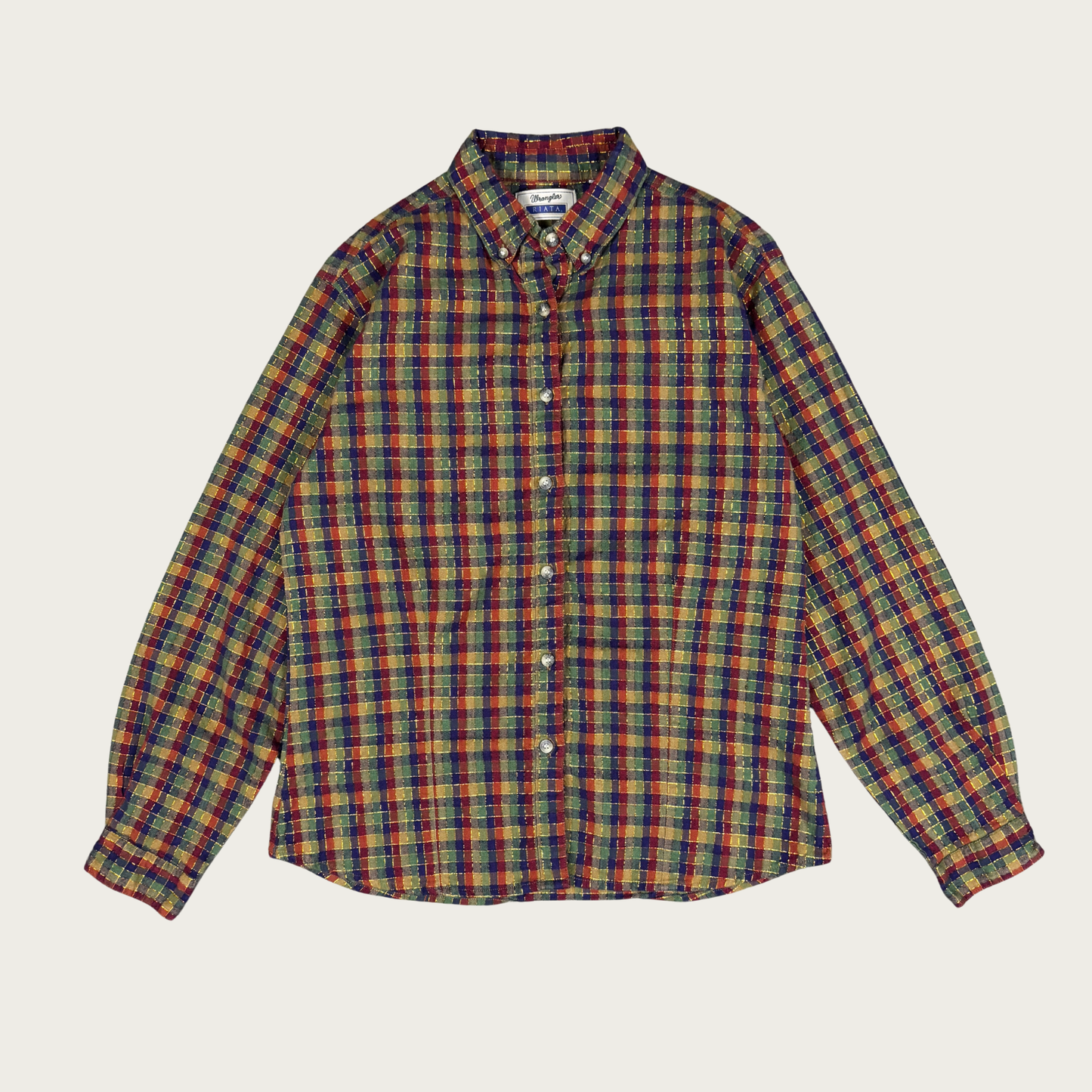 (M/L) Wrangler Riata Gold Metallic Plaid Shirt