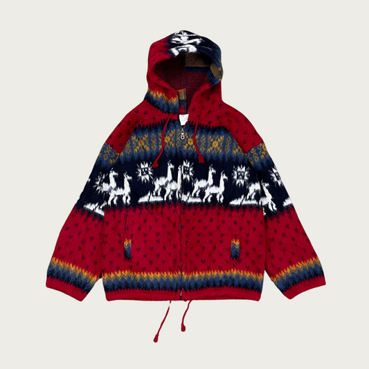 (S) Brushed Wool Zip Up Llama Hoodie