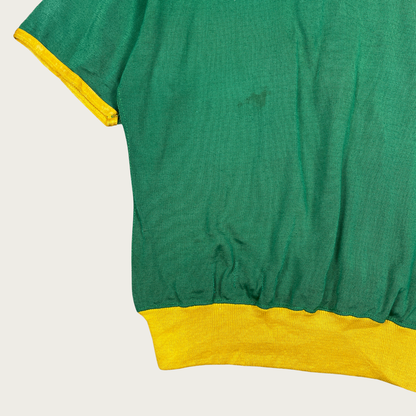 (M) 60s/70s "Special Services" Green and Yellow Zip Polo