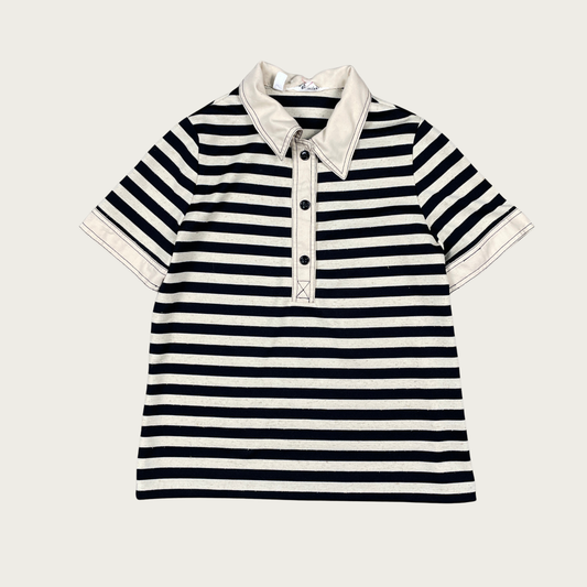 (M) Vintage Black and Cream Striped Polo Shirt