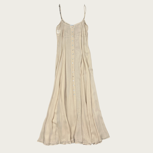 (S) 90s Sheer Tan Future Ozbek Button Front Maxi Dress
