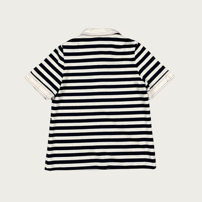(M) Vintage Black and Cream Striped Polo Shirt