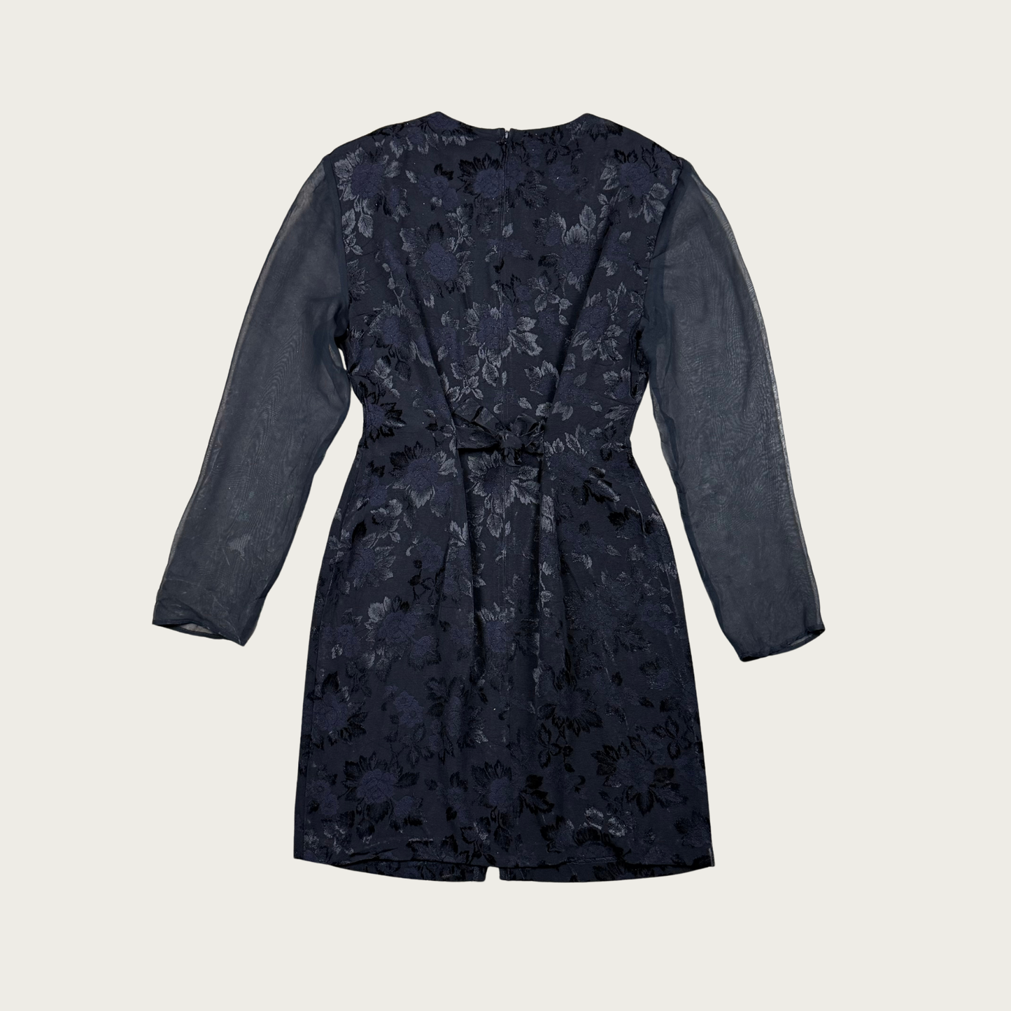 (M) 80s/90s Black Floral Long Sleeve Mini Dress