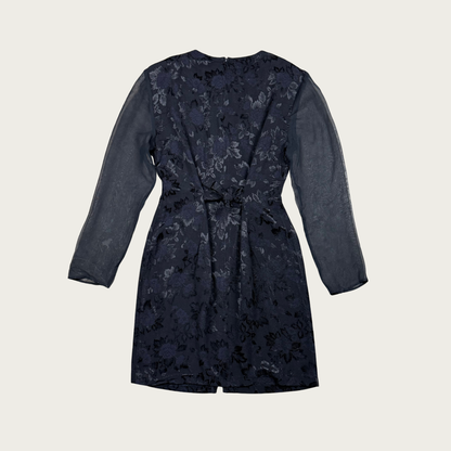 (M) 80s/90s Black Floral Long Sleeve Mini Dress