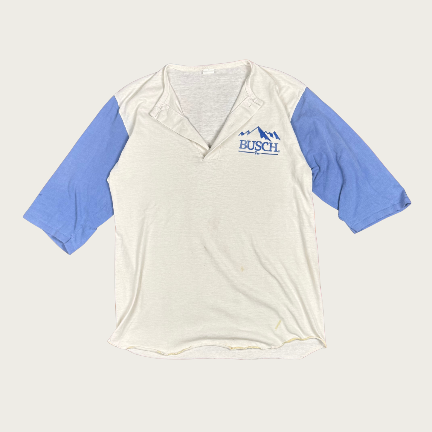 (M/L) 70s/80s Busch Beer Raglan Henley Tee