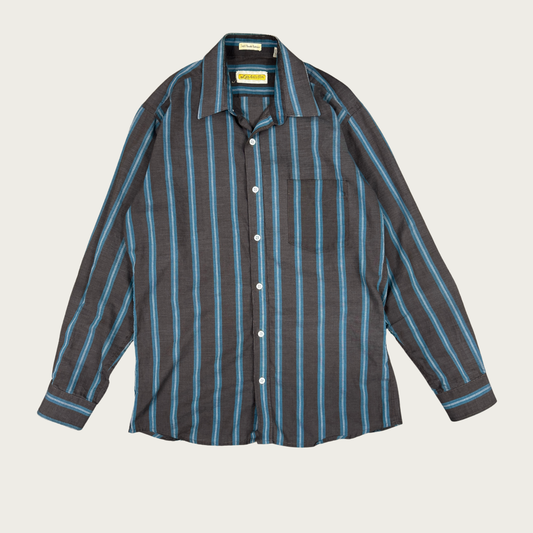 (L) 70s/80s Gray/Teal Pinstripe Shirt