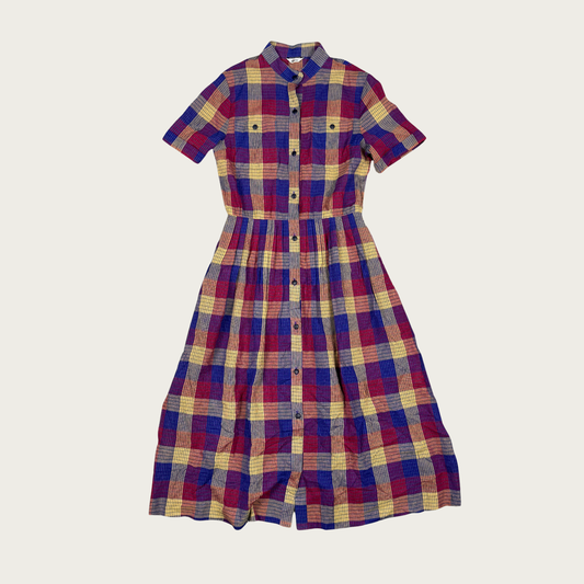 (S) Multicolor Lightweight Plaid Midi Dress