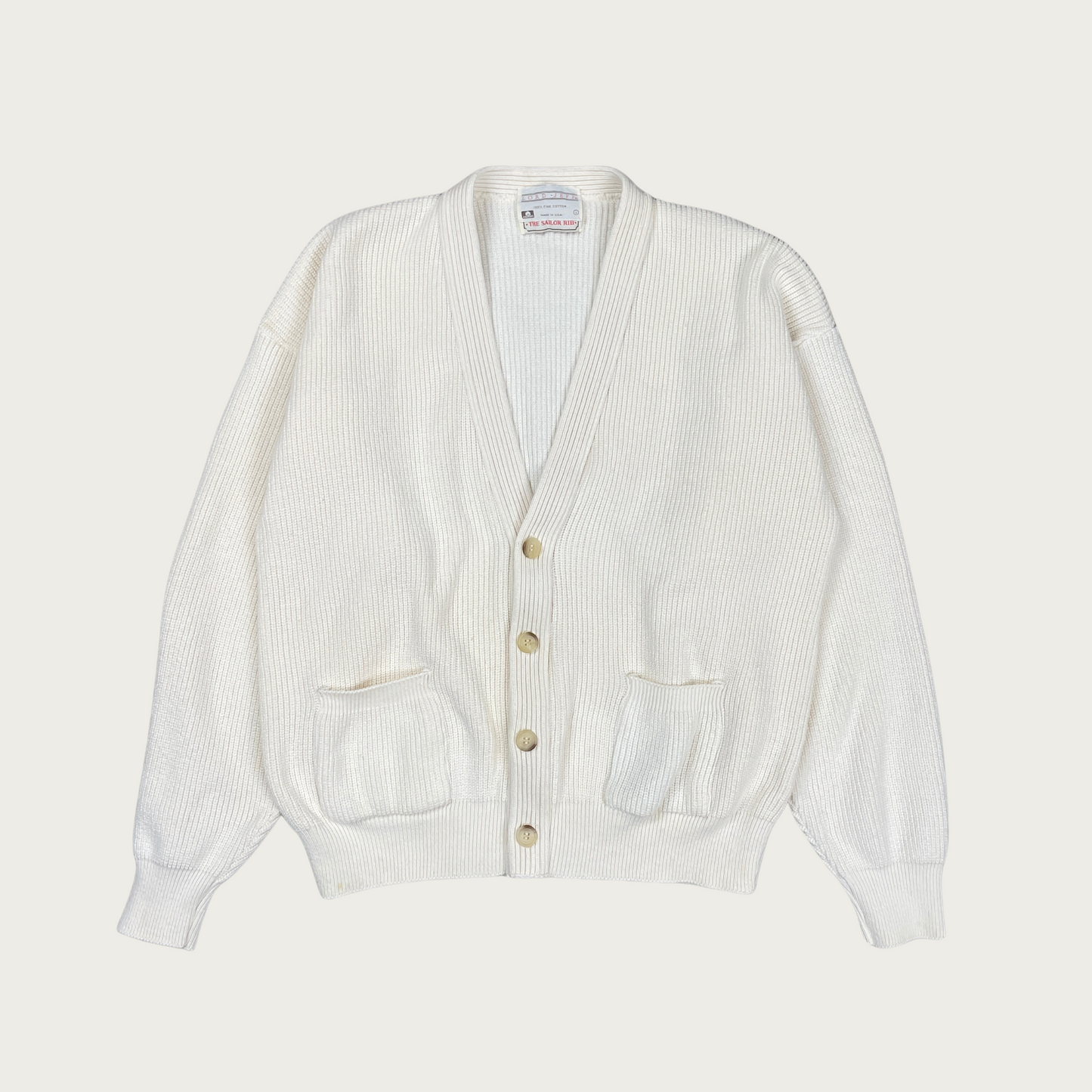 (L) White Ribbed Cotton Cardigan