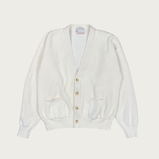 (L) White Ribbed Cotton Cardigan