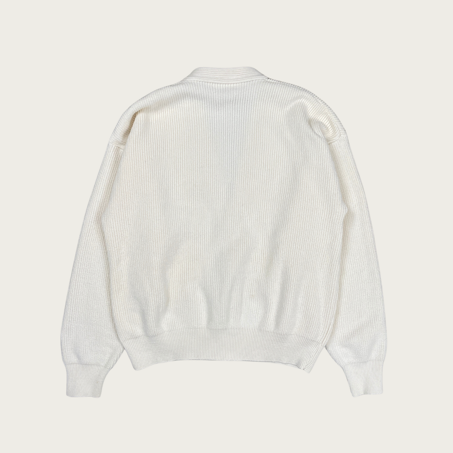 (L) White Ribbed Cotton Cardigan