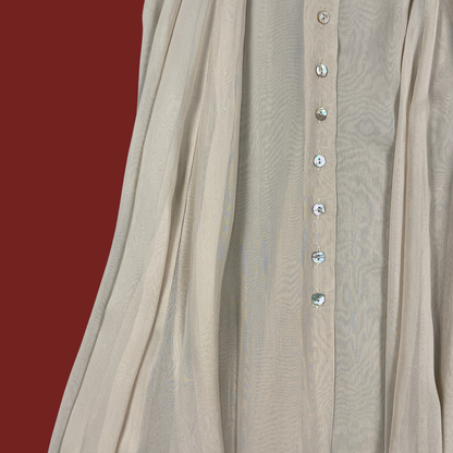 (S) 90s Sheer Tan Future Ozbek Button Front Maxi Dress