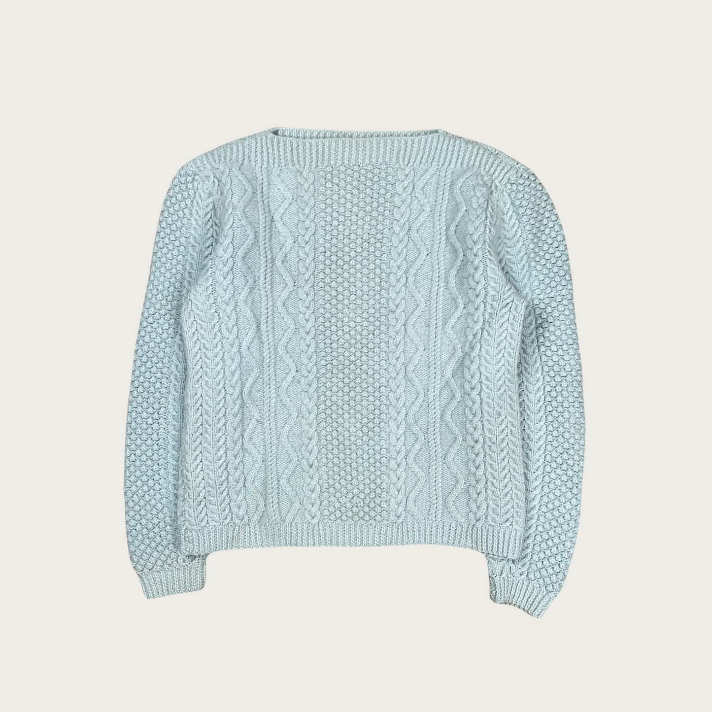 (L) Light Blue Boatneck Cable Knit Sweater