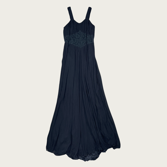 (S) Black Vintage Lace Panel Maxi Dress