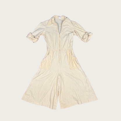 (S) 60s/70s Cream Cotton Cropped Jumpsuit