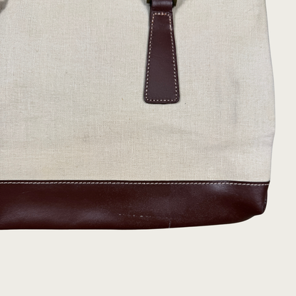 Genuine Leather Trim Cream/Brown Shoulder Bag