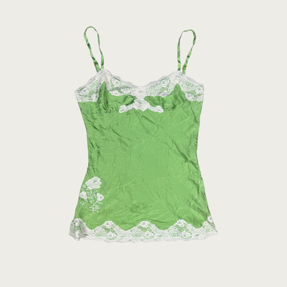 (S) 90s/Y2K Express Green Silk Lace Trim Cami