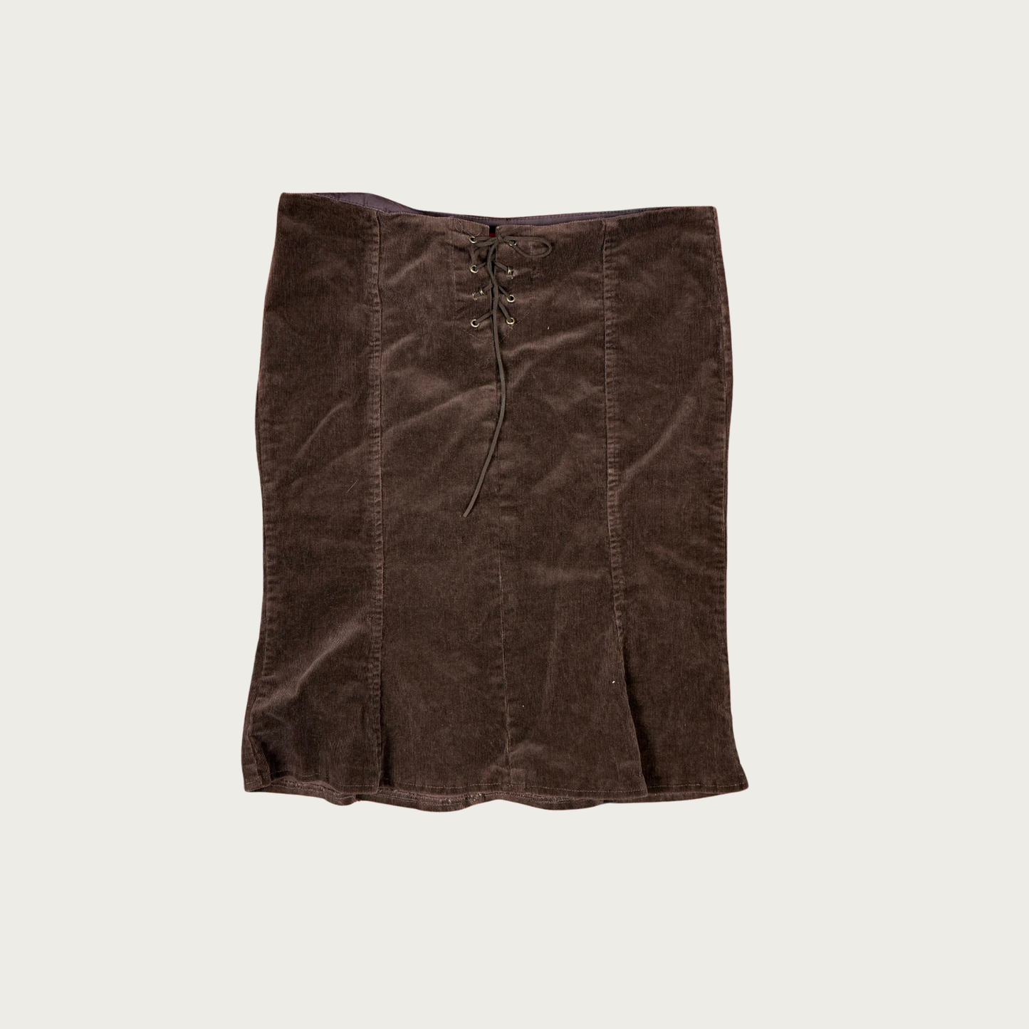 (32") 90s/Y2K Brown Corduroy Lace Up Midi Skirt