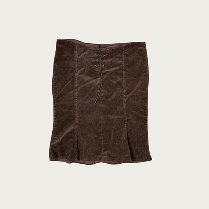 (32") 90s/Y2K Brown Corduroy Lace Up Midi Skirt