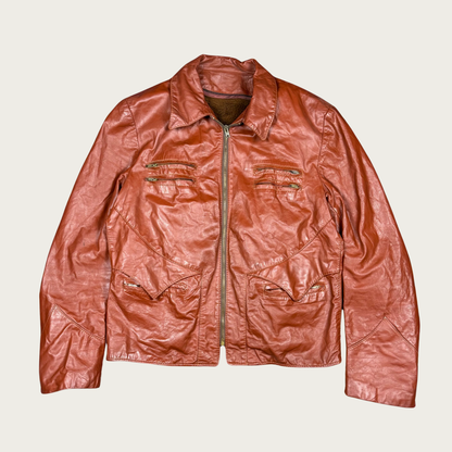 (M) 60s/70s Red Leather Jacket