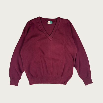 (L) 90s Burgundy V Neck Sweater