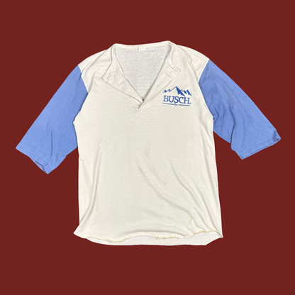 (M/L) 70s/80s Busch Beer Raglan Henley Tee