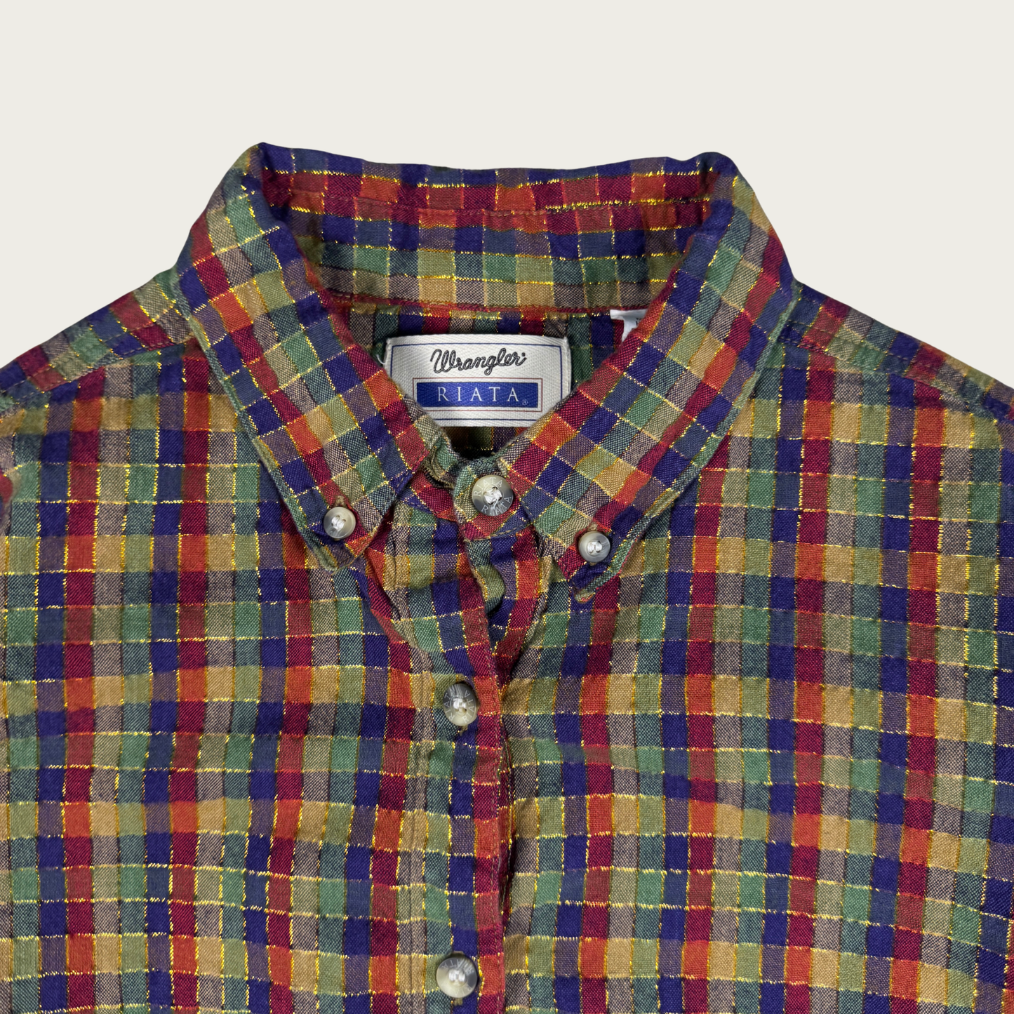 (M/L) Wrangler Riata Gold Metallic Plaid Shirt