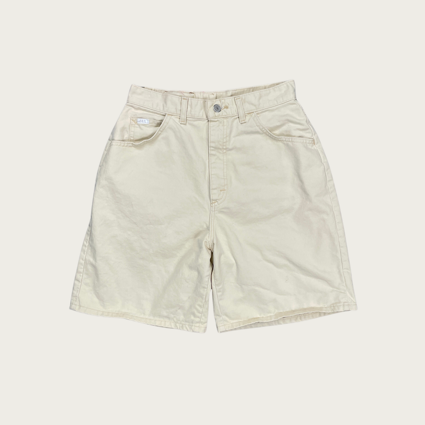 (28") Cream High Waisted Denim Shorts