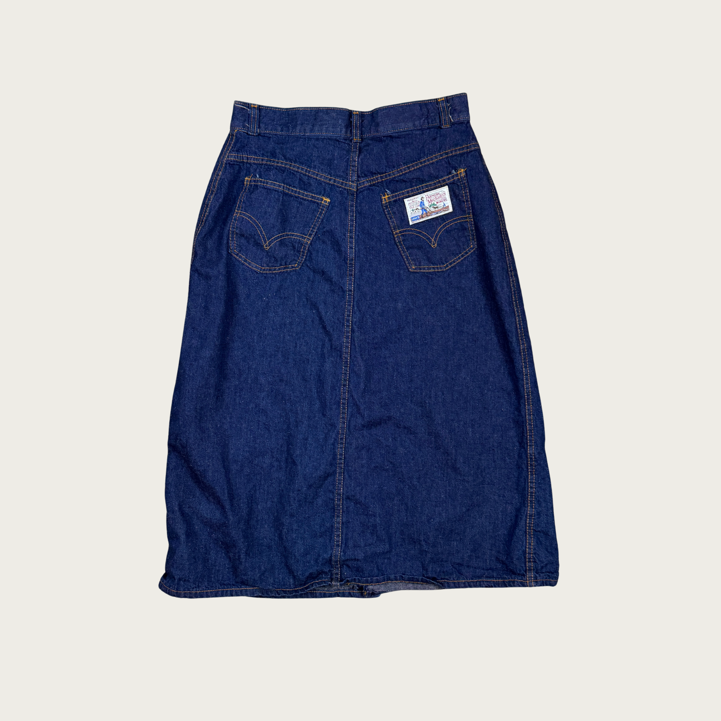 (28") 70s Levi's Plowboy Logo Denim Midi Skirt