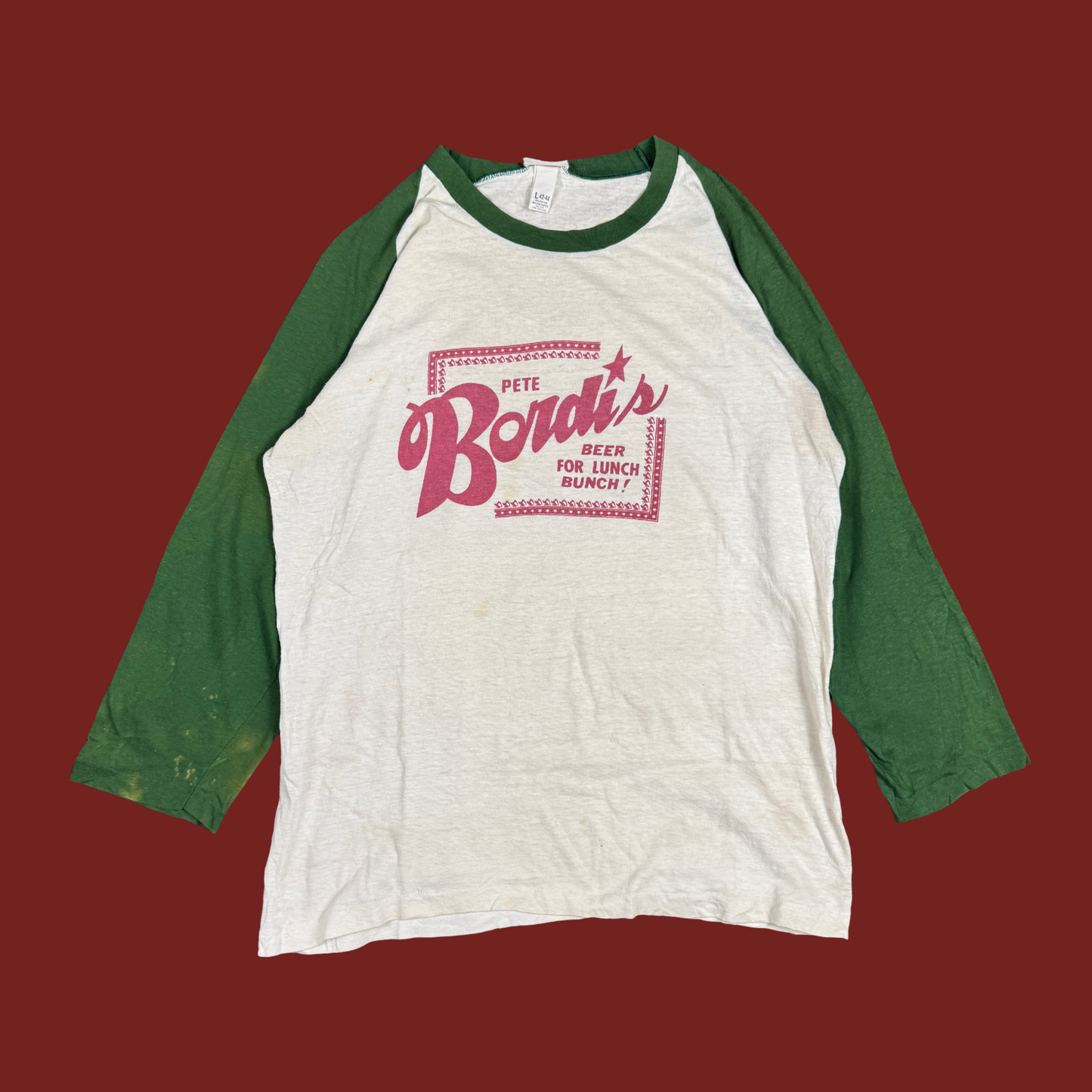 (L) 70s/80s Pete Bordi's Beer For Lunch Bunch Raglan Tee