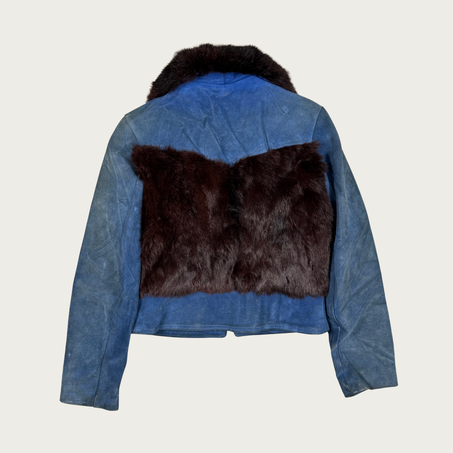 (XS/S) 60s/70s Blue Suede and Brown Fur Paneled Jacket