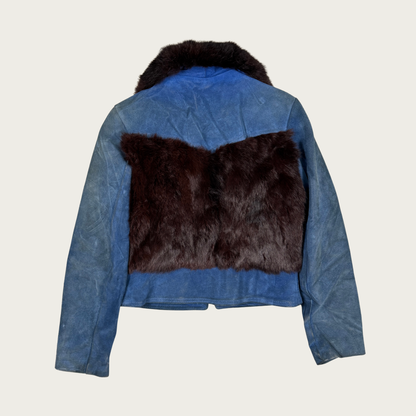 (XS/S) 60s/70s Blue Suede and Brown Fur Paneled Jacket
