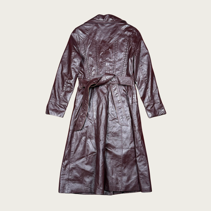 (XS) 70s Burgundy Leather Trench Coat