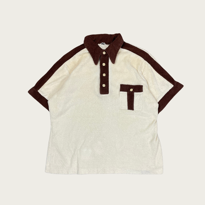 (L) 70s Terry Cloth Cream and Brown Polo