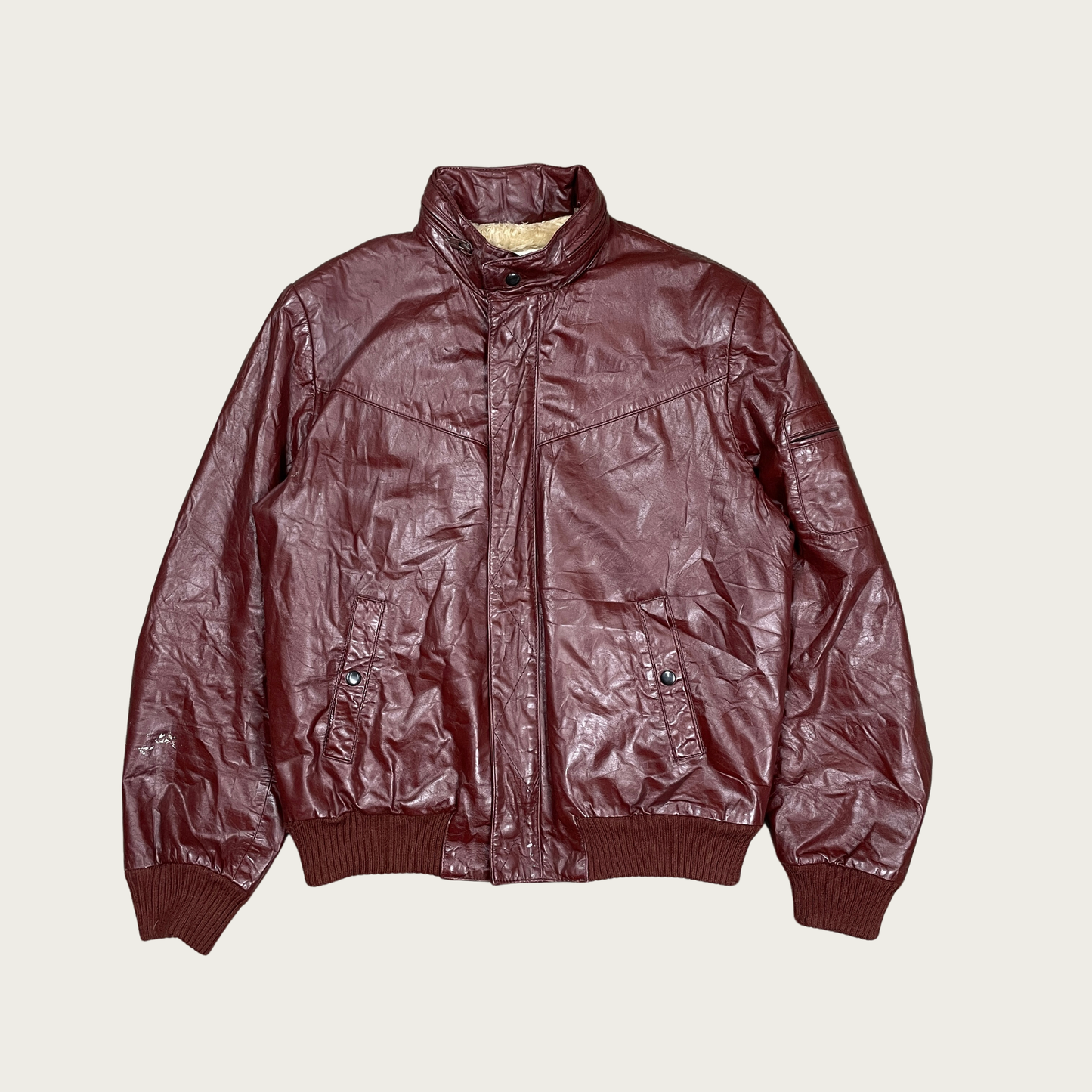 (M) Maroon Faux Fur Lined Leather Jacket