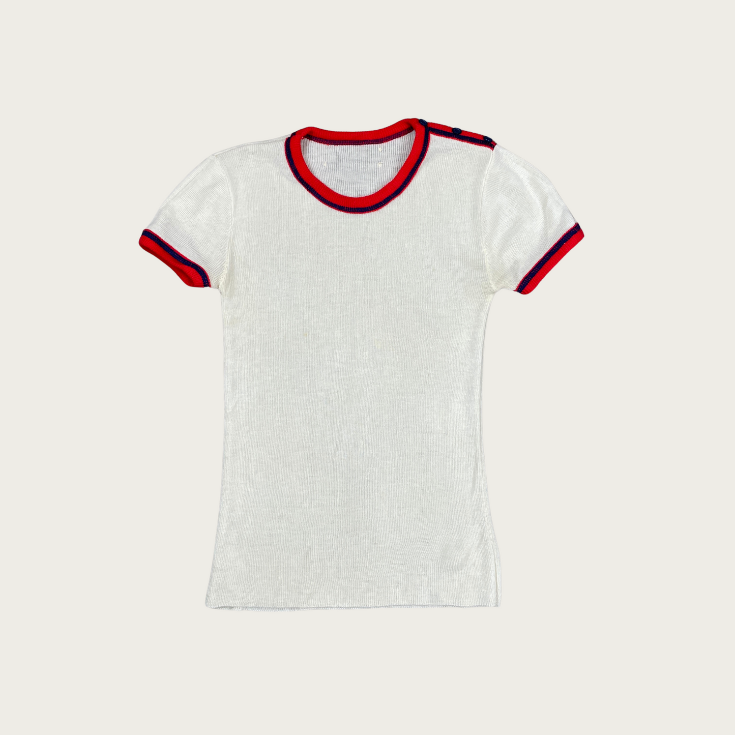 (S) Button Shoulder Cream Knit Baby Tee