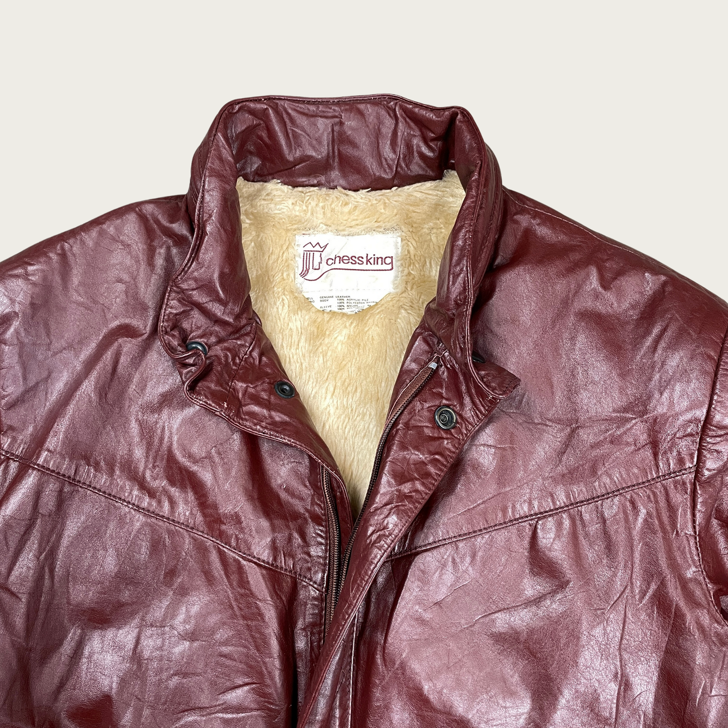 (M) Maroon Faux Fur Lined Leather Jacket