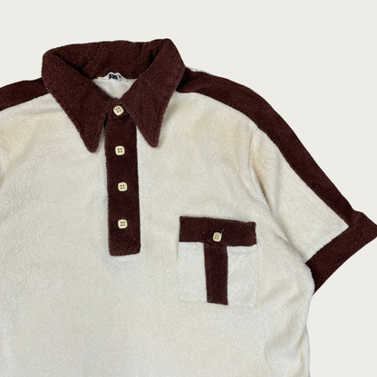 (L) 70s Terry Cloth Cream and Brown Polo