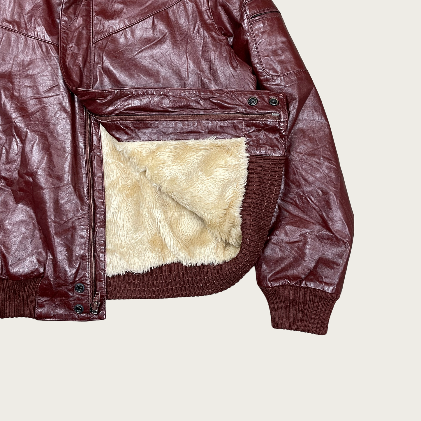 (M) Maroon Faux Fur Lined Leather Jacket