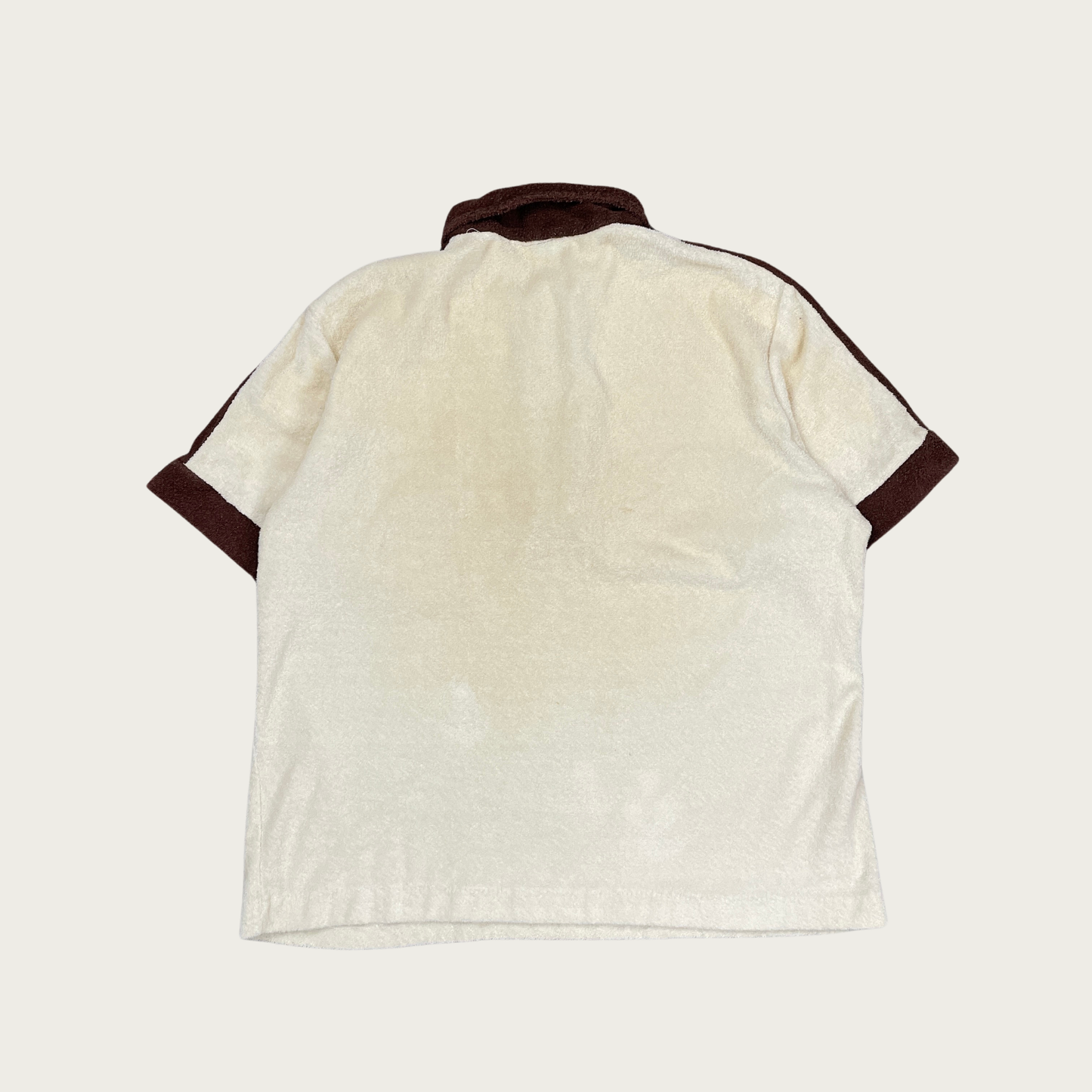 (L) 70s Terry Cloth Cream and Brown Polo