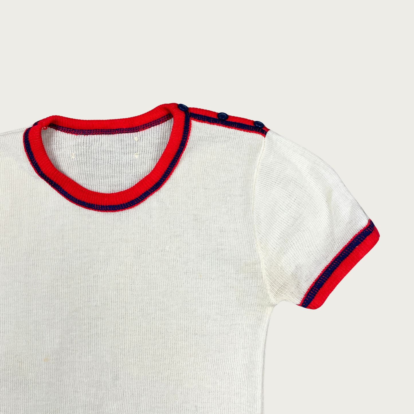 (S) Button Shoulder Cream Knit Baby Tee