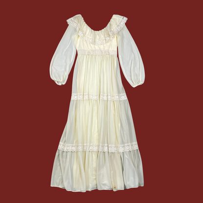 (S) 60s/70s Butter Yellow Prairie Maxi Dress