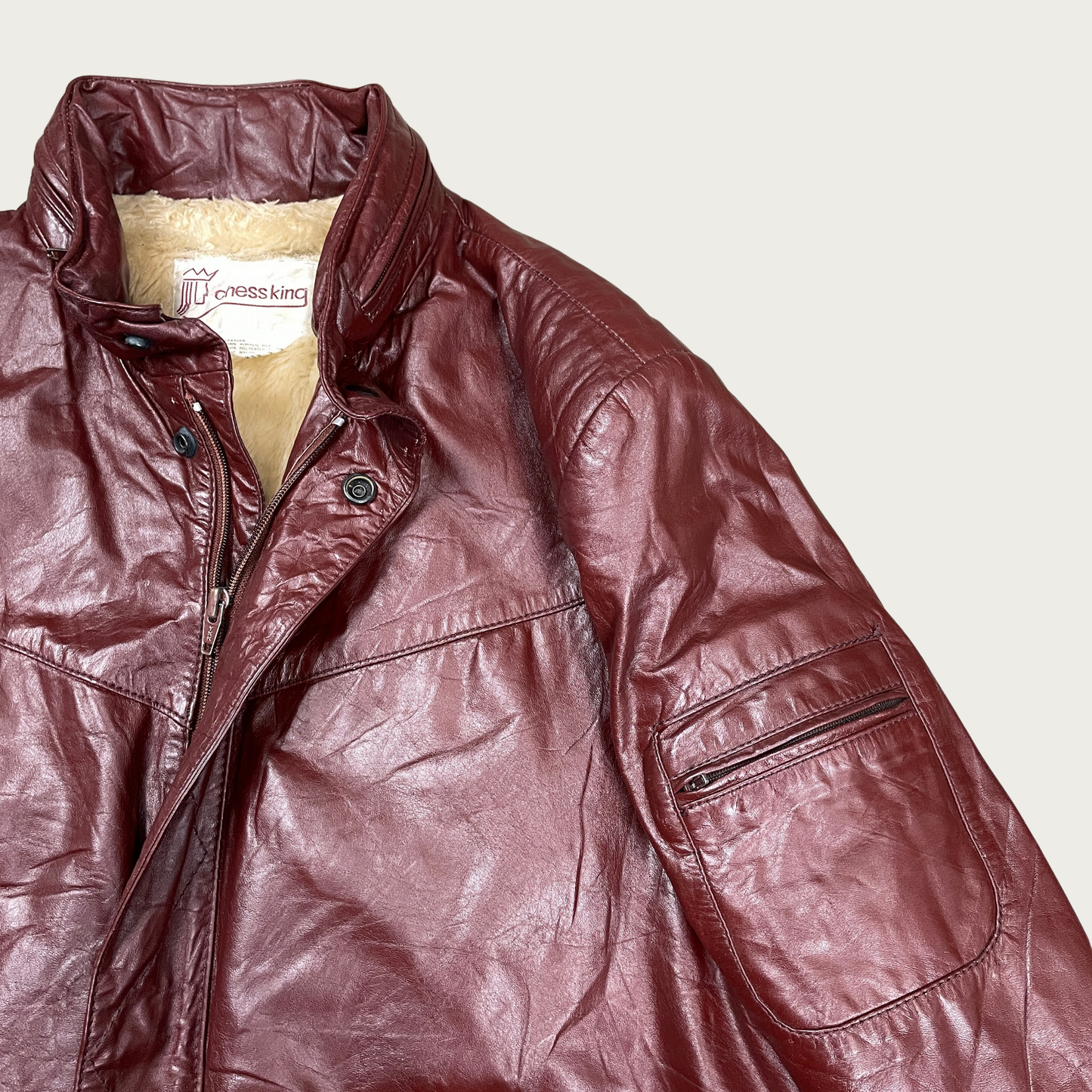 (M) Maroon Faux Fur Lined Leather Jacket