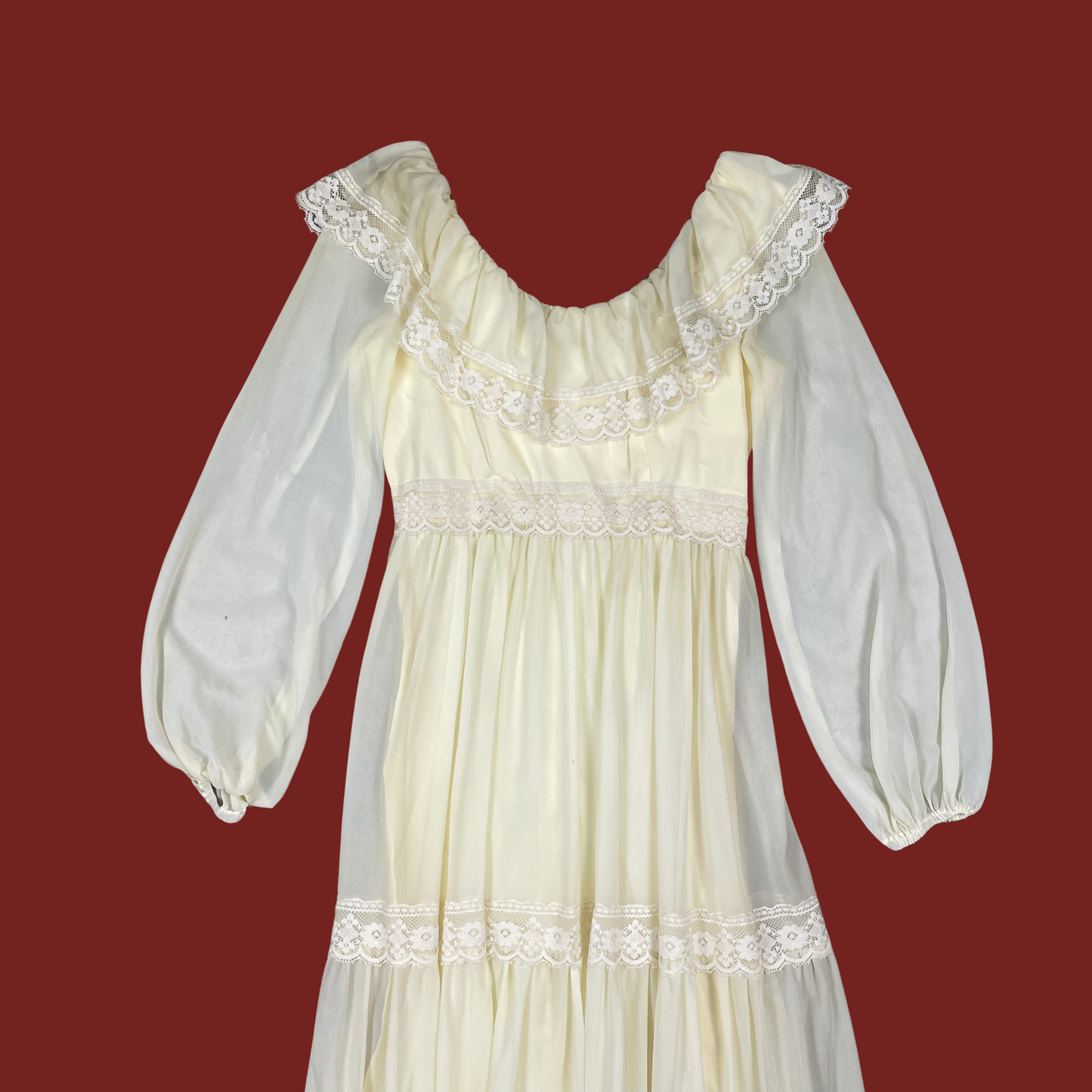 (S) 60s/70s Butter Yellow Prairie Maxi Dress