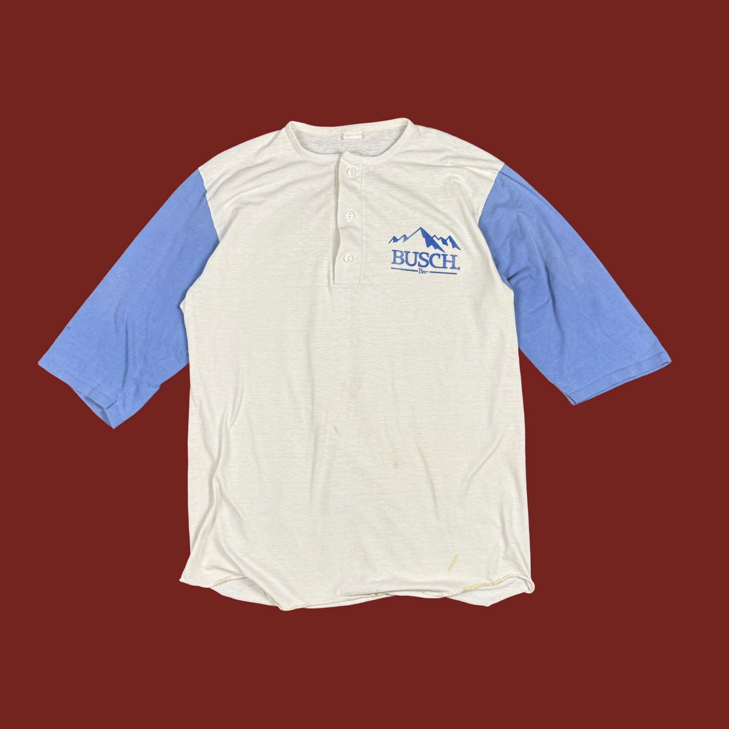 (M/L) 70s/80s Busch Beer Raglan Henley Tee