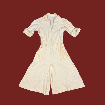 (S) 60s/70s Cream Cotton Cropped Jumpsuit