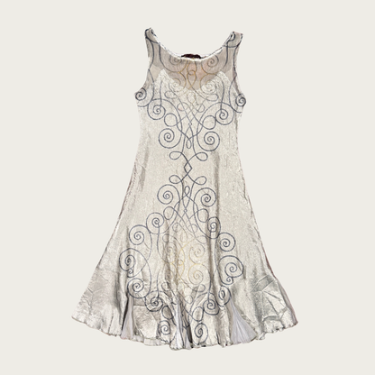 (S/M) Barcelino Silver Swirl Plisse Midi Dress