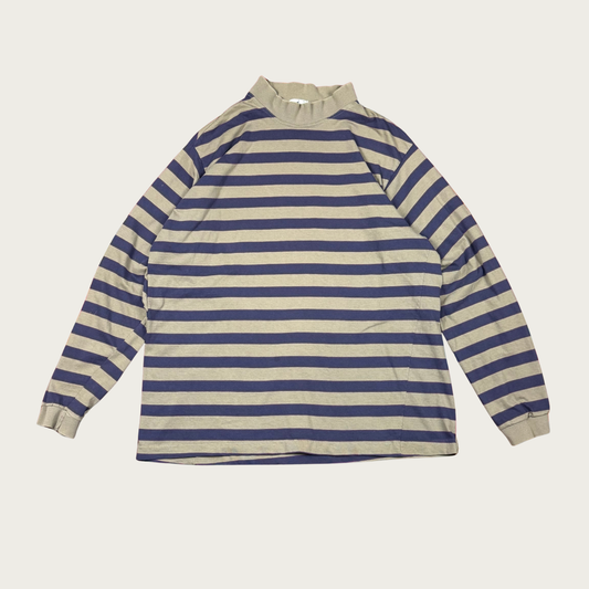 (XL) 90s Navy/Beige Striped Mock Neck Long Sleeve