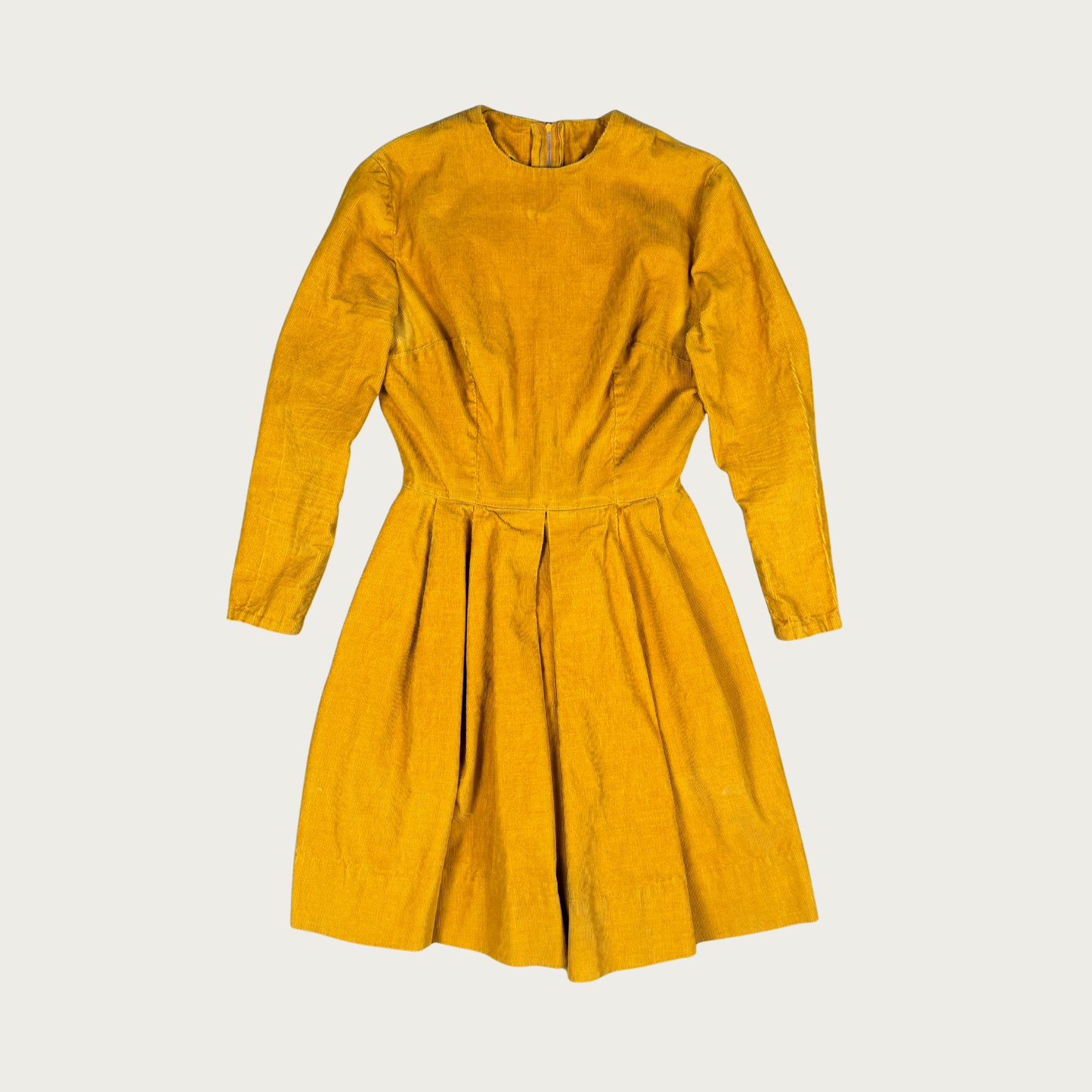 (S) 60s/70s Mustard Corduroy Pleated Dress